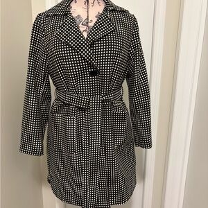 Elegant Black and Creamy White Polka Dot Trench Coat la fee maraboutee sz 44